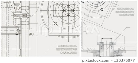 Blueprint illustration set. Engine line drawing 120376077
