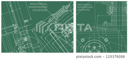 Blueprint illustration set. Engine line drawing Blueprint illustration set. Engine line drawing 120376086