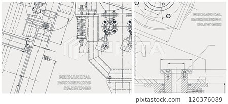 Blueprint illustration set. Engine line drawing 120376089