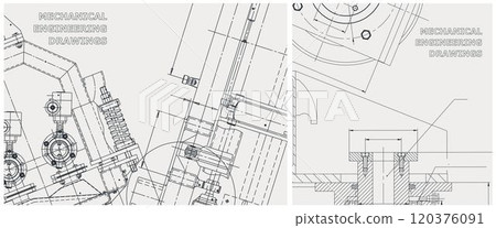 Blueprint illustration set. Engine line drawing Blueprint illustration set. Engine line drawing 120376091