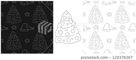 New Year. Set Monochrome pattern in hand draw style 120376267
