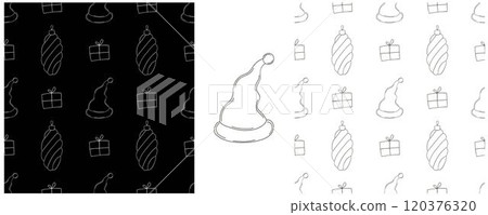 New Year. Set Monochrome pattern in hand draw style 120376320