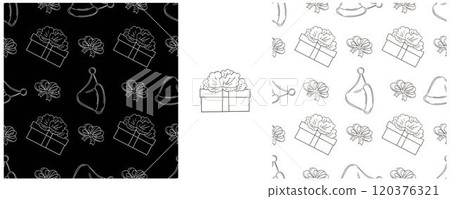 New Year. Set Monochrome pattern in hand draw style New Year. Set Monochrome pattern in hand draw style 120376321