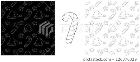 New Year. Set Monochrome pattern in hand draw style 120376329