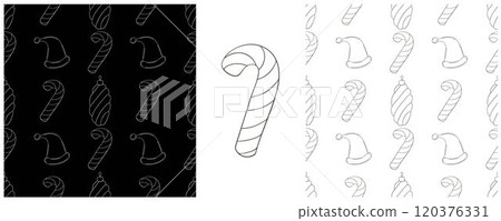 New Year. Set Monochrome pattern in hand draw style 120376331