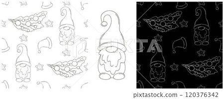 New Year. Set Monochrome pattern in hand draw style 120376342