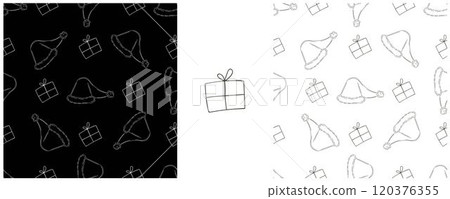 New Year. Set Monochrome pattern in hand draw style 120376355