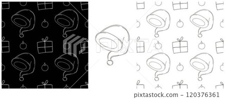 New Year. Set Monochrome pattern in hand draw style New Year. Set Monochrome pattern in hand draw style 120376361