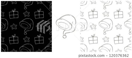 New Year. Set Monochrome pattern in hand draw style New Year. Set Monochrome pattern in hand draw style 120376362