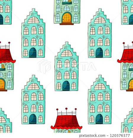 Seamless pattern with decorative colorful houses 120376377