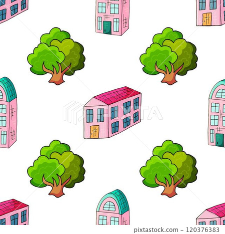 Seamless pattern with decorative colorful houses Seamless pattern with decorative colorful houses 120376383