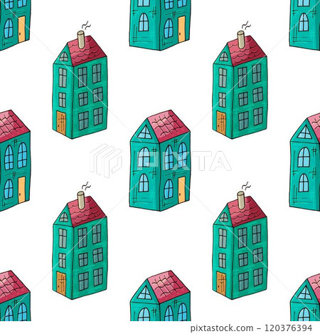 Seamless pattern with decorative colorful houses 120376394