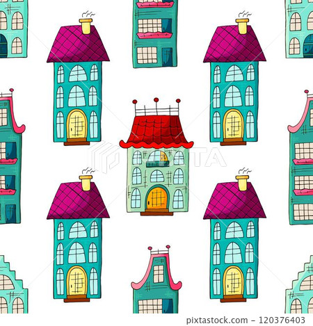 Seamless pattern with decorative colorful houses 120376403