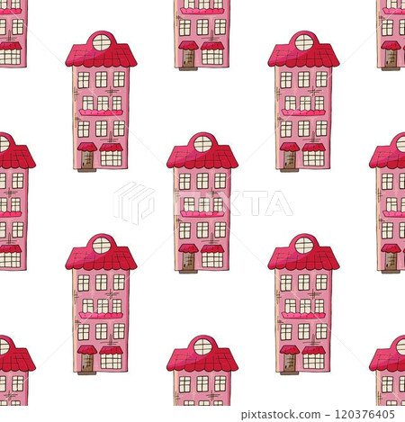 Seamless pattern with decorative colorful houses 120376405