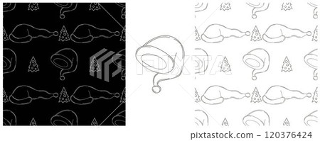 New Year. Set Monochrome pattern in hand draw style 120376424