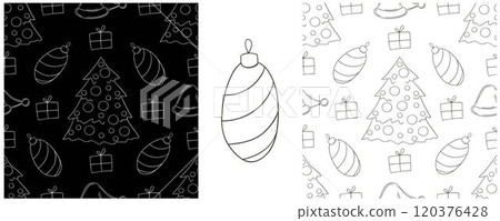 New Year. Set Monochrome pattern in hand draw style New Year. Set Monochrome pattern in hand draw style 120376428