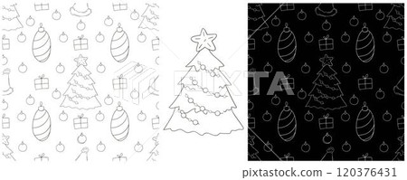New Year. Set Monochrome pattern in hand draw style 120376431