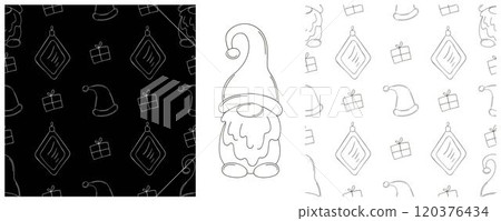 New Year. Set Monochrome pattern in hand draw style 120376434