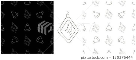 New Year. Set Monochrome pattern in hand draw style 120376444