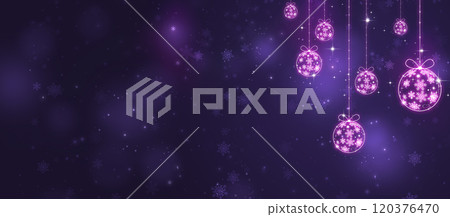 purple magic christmas banner with bright balls 120376470