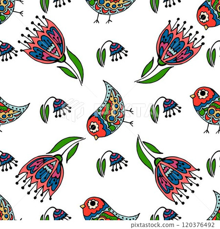 Seamless pattern. Folk ornament. Pattern in hand drawn style 120376492