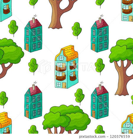 Seamless pattern with decorative colorful houses 120376559