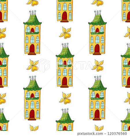 Seamless pattern with decorative colorful houses 120376560