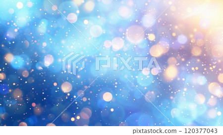 A vibrant display of colorful bokeh lights against a blurred blue background, featuring varying sizes of circular highlights. The image evokes a dreamy, festive atmosphere 120377043