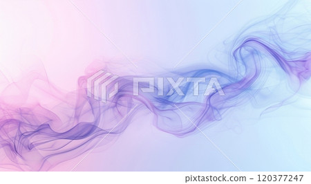 A mesmerizing abstract image featuring fluid, smoke-like waves in soft hues of blue, purple, and pink against a light background, evoking a sense of motion and tranquility 120377247