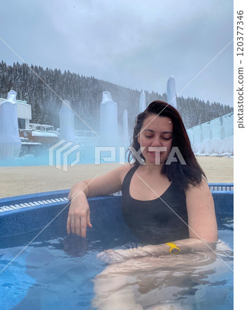 Winter Poolside Relaxation in Snowy Landscape Winter Poolside Relaxation in Snowy Landscape 120377346
