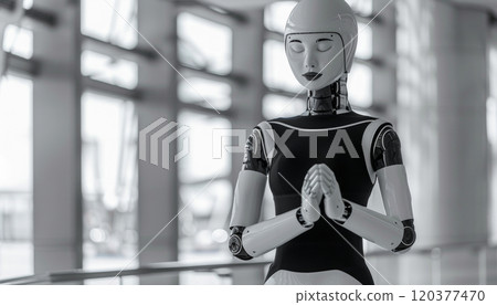 3D android robot machine, abstract machine learning digital technology smart automation futuristic computer 120377470