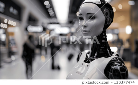 3D android robot machine, abstract machine learning digital technology smart automation futuristic computer 120377474