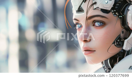 woman android, robot, modern technology. work in the laboratory, in the office, introducing new modern technologies 120377699