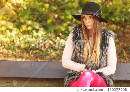 Portrait of beauty woman in hat Portrait of beauty woman in hat 120377998