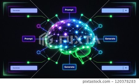 Futuristic AI Neural Network with Interconnected Nodes and Data Flow. 120378283