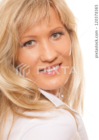 Portrait mature business woman isolated 120378365