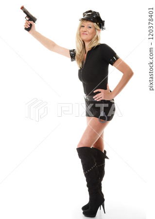 Policewoman cop with gun Policewoman cop with gun 120378401