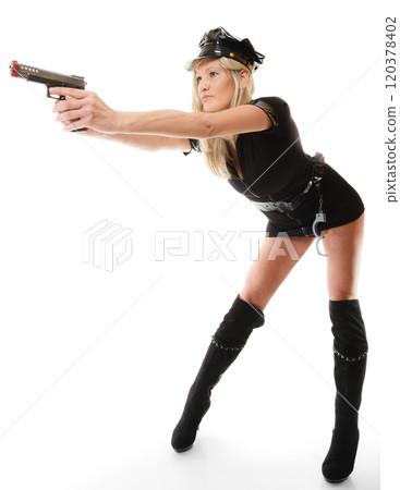 Policewoman cop with gun Policewoman cop with gun 120378402