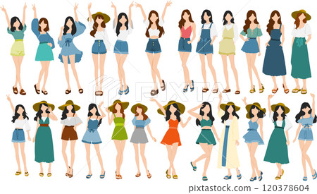 Illustration set of women wearing summer clothes Illustration set of women wearing summer clothes 120378604