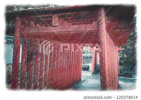 Illustration of many torii gates 120378614
