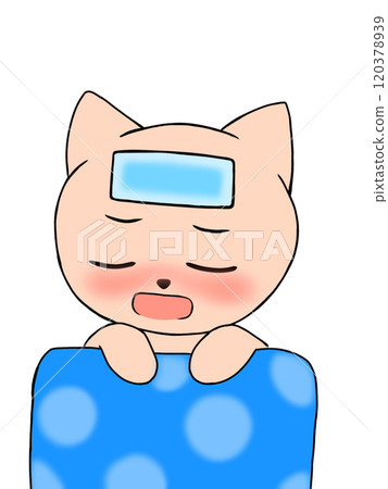 身體不適，貓咪發燒躺在床上，冷靜下來，發燒，感冒 120378939