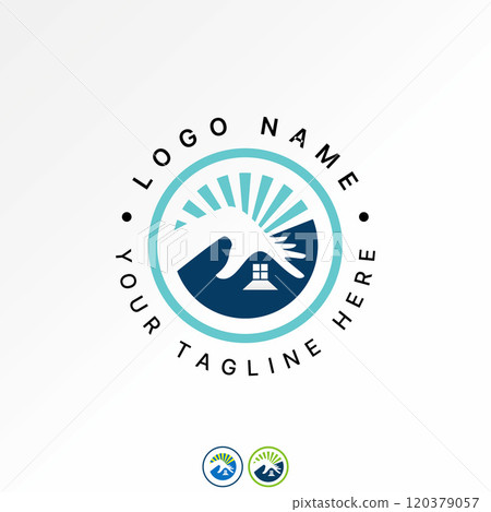 Logo design graphic concept abstract creative premium vector stock hand assurance roof house sun rays window. Related to home environmentally friendly Logo design graphic concept abstract creative premium vector stock hand assurance roof house sun rays window. Related to home environmentally friendly 120379057