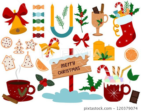 Winter Christmas set of elements for festive mood Winter Christmas set of elements for festive mood 120379074
