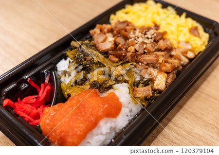 A very delicious bento box I bought at a Japanese supermarket 120379104