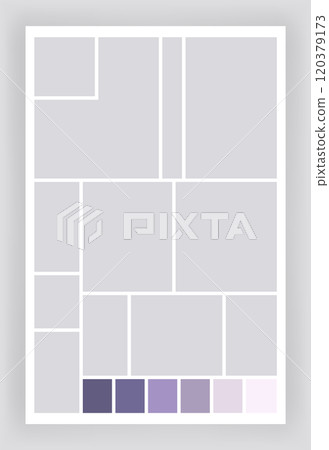 Photo collage template. Album brandboard, set portfolio images. Mood board background. Mosaic picture frame. Gallery banner. Vector illustration 120379173