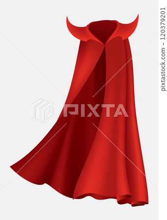 Superhero red cape in front view. Scarlet fabric silk cloak. Mantle costume or cover cartoon vector illustration 120379201