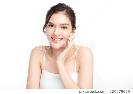 Beautiful young asian woman with clean fresh skin on white background, Face care, Facial treatment, Cosmetology, beauty and spa, Asian women portrait. 120379629
