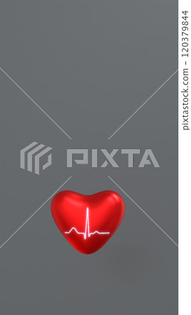 ECG Line and Heart on Gray Background, Vertical 3D Illustration. ECG Line and Heart on Gray Background, Vertical 3D Illustration. 120379844