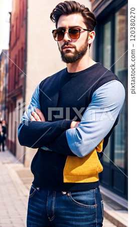 一個戴著墨鏡、雙臂交叉的男人 120380270