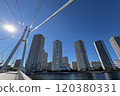 Tatsumi Sakurabashi Bridge and the tower apartment complex in Shinonome, Koto Ward 120380331
